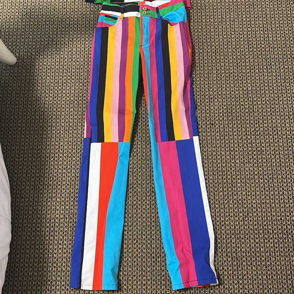 Bruce Glen Signal Stripe Turtleneck XS and Flare Jean Size 4 - Picture 2 of 5